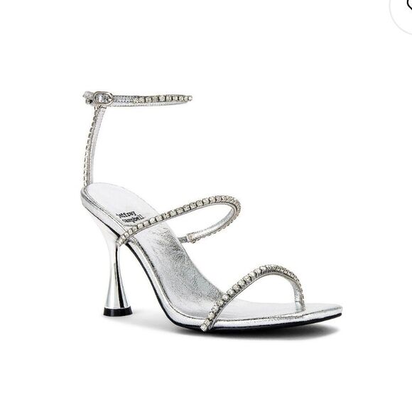 Jeffrey Campbell Demonica Sandals Silver shoes high heels Rhinestone Revolve 9.5 - Picture 1 of 14
